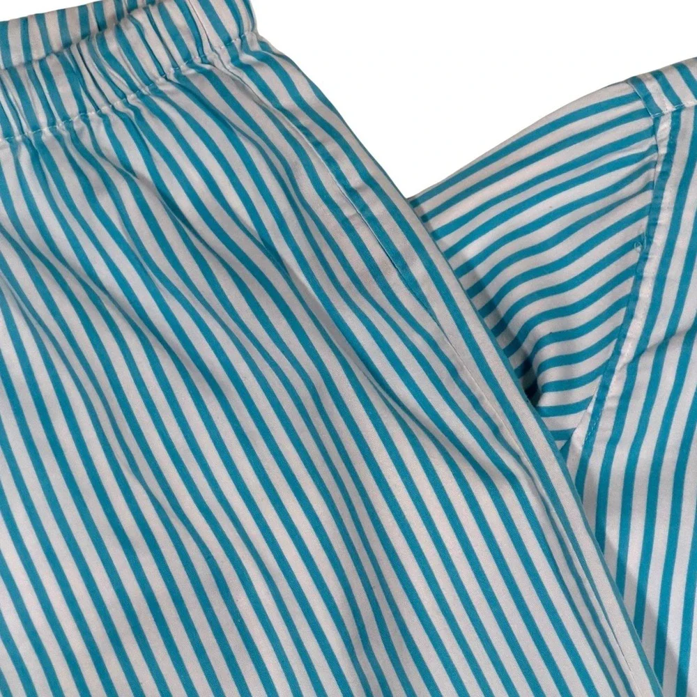 Lauren Ralph Lauren Women's Blue White Striped Cotton Pajama Set Size M RLL Logo